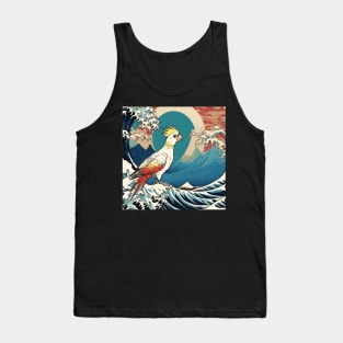 Vintage Cockatiel Bird Surfing in the Great Wave Bird Watching Bird Dad Feeder Tank Top